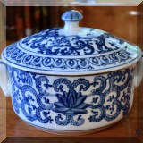 P08. Blue and white covered dish. 